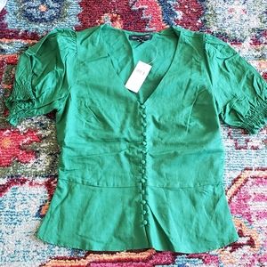 Emerald Green button down capped sleeve top